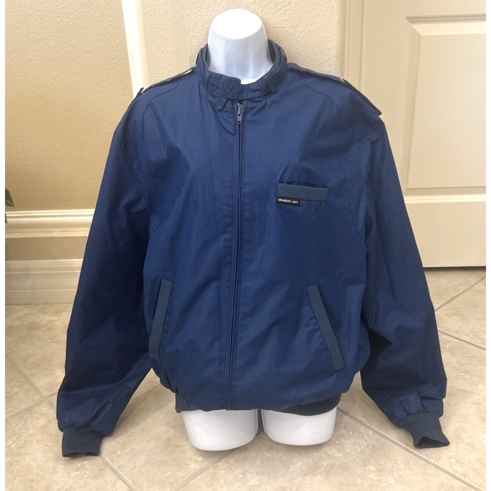 Vintage Members Only Blue Full Zip Windbreaker Iconic Racer Jacket Men 42 (L)